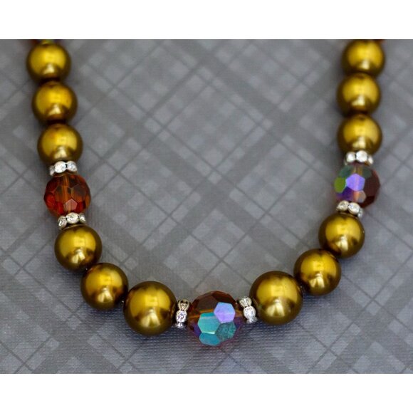 Vintage Golden Beaded Choker Necklace, 16 Inches, G38 - Picture 1 of 3